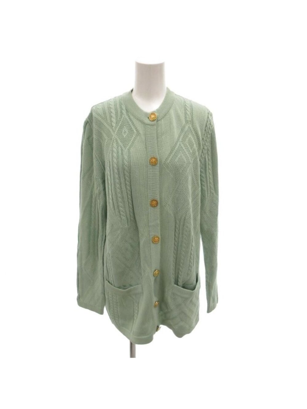 Celine Vintage Cardigan Knit Gold Button Cotton 38 Green